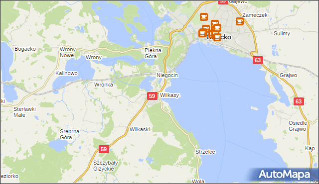 mapa Wilkasy gmina Giżycko, Wilkasy gmina Giżycko na mapie Targeo