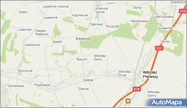 mapa Wilkołaz Dolny, Wilkołaz Dolny na mapie Targeo