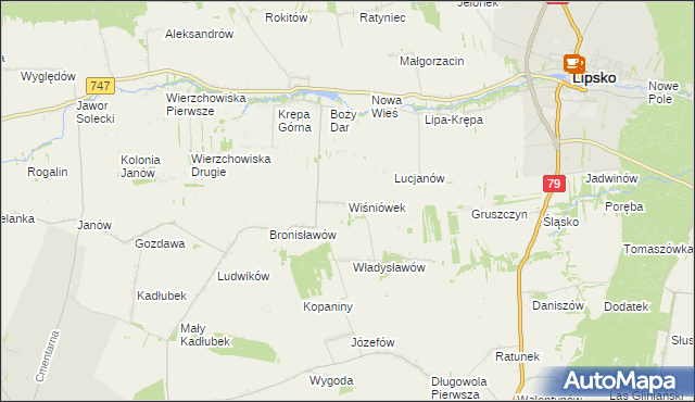 mapa Wiśniówek gmina Lipsko, Wiśniówek gmina Lipsko na mapie Targeo