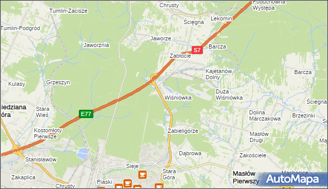 mapa Wiśniówka gmina Masłów, Wiśniówka gmina Masłów na mapie Targeo