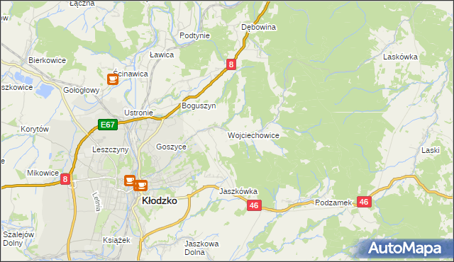 mapa Wojciechowice gmina Kłodzko, Wojciechowice gmina Kłodzko na mapie Targeo