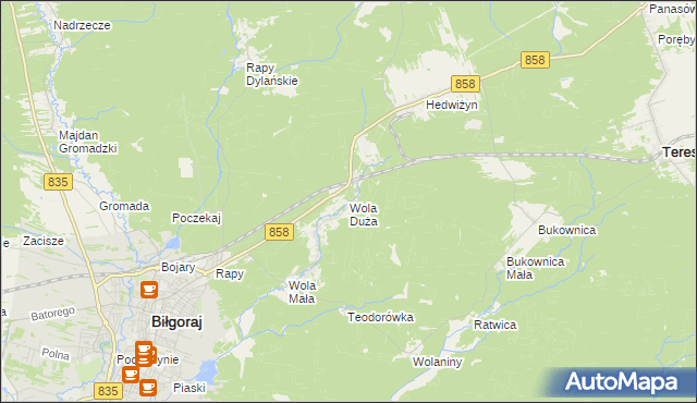 mapa Wola Duża gmina Biłgoraj, Wola Duża gmina Biłgoraj na mapie Targeo
