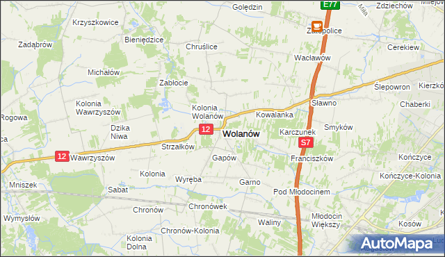 mapa Wolanów powiat radomski, Wolanów powiat radomski na mapie Targeo