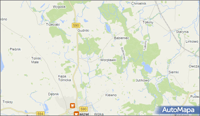 mapa Worpławki, Worpławki na mapie Targeo