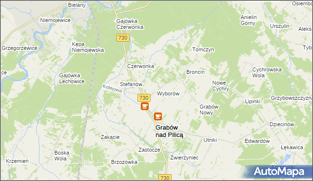 mapa Wyborów gmina Grabów nad Pilicą, Wyborów gmina Grabów nad Pilicą na mapie Targeo