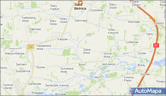 mapa Żabia Wola gmina Stara Błotnica, Żabia Wola gmina Stara Błotnica na mapie Targeo