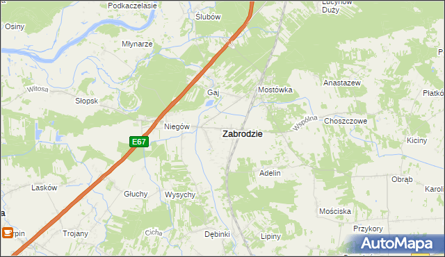 mapa Zabrodzie powiat wyszkowski, Zabrodzie powiat wyszkowski na mapie Targeo