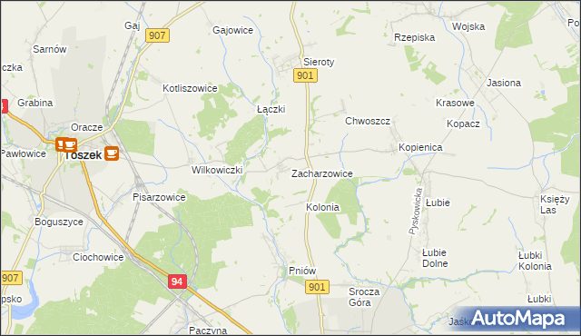 mapa Zacharzowice, Zacharzowice na mapie Targeo