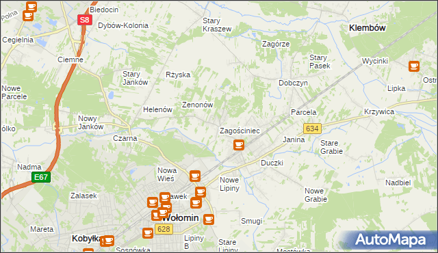 mapa Zagościniec gmina Wołomin, Zagościniec gmina Wołomin na mapie Targeo