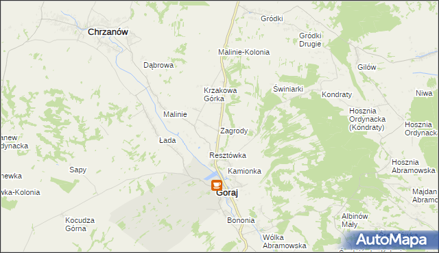 mapa Zagrody gmina Goraj, Zagrody gmina Goraj na mapie Targeo