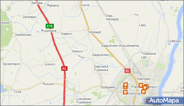 mapa Zajączkowo gmina Tczew, Zajączkowo gmina Tczew na mapie Targeo