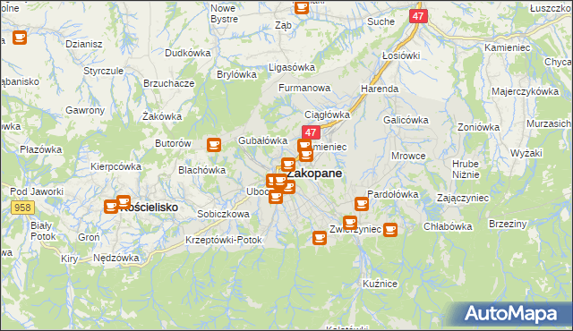 mapa Zakopanego, Zakopane na mapie Targeo