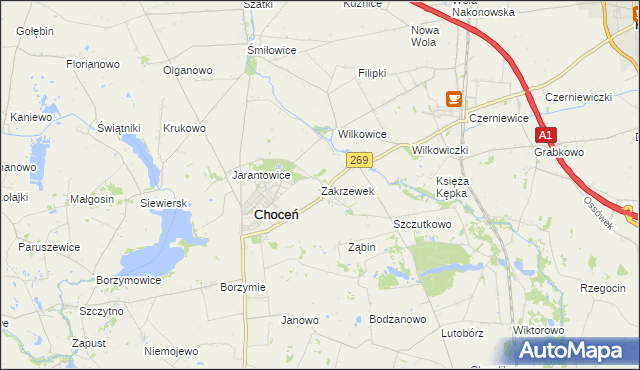 mapa Zakrzewek gmina Choceń, Zakrzewek gmina Choceń na mapie Targeo