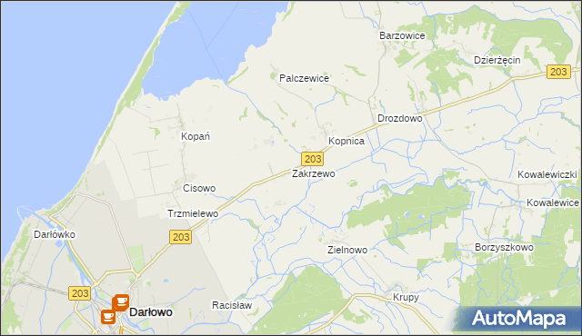 mapa Zakrzewo gmina Darłowo, Zakrzewo gmina Darłowo na mapie Targeo