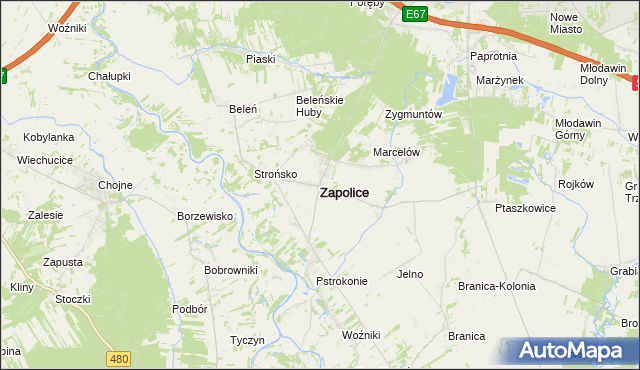 mapa Zapolice powiat zduńskowolski, Zapolice powiat zduńskowolski na mapie Targeo
