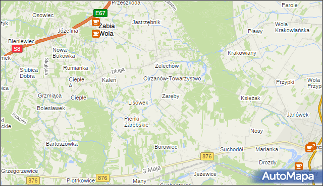 mapa Zaręby gmina Żabia Wola, Zaręby gmina Żabia Wola na mapie Targeo