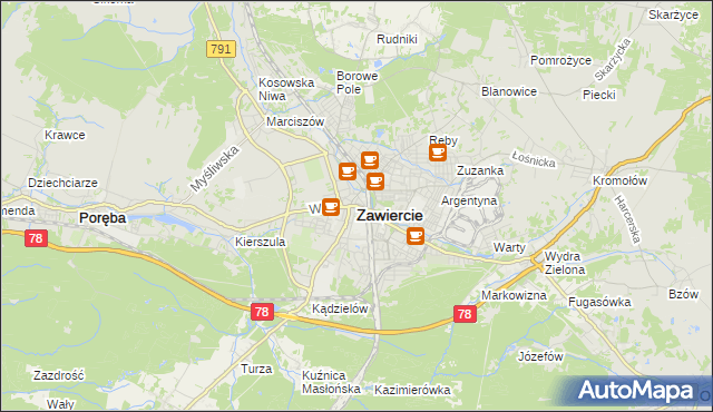 mapa Zawiercie, Zawiercie na mapie Targeo