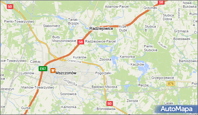 mapa Zboiska gmina Radziejowice, Zboiska gmina Radziejowice na mapie Targeo