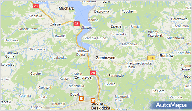 mapa Zembrzyce, Zembrzyce na mapie Targeo