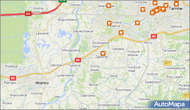 mapa Zgłobice, Zgłobice na mapie Targeo