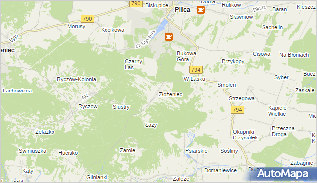 mapa Złożeniec, Złożeniec na mapie Targeo