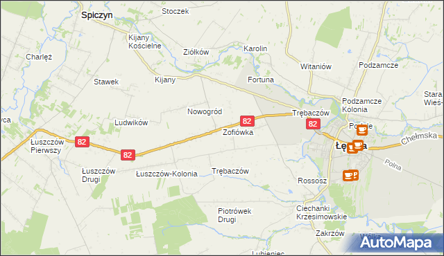 mapa Zofiówka gmina Łęczna, Zofiówka gmina Łęczna na mapie Targeo