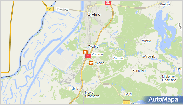 mapa Żórawki, Żórawki na mapie Targeo