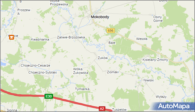 mapa Żuków gmina Mokobody, Żuków gmina Mokobody na mapie Targeo