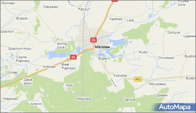 mapa Bugaj gmina Miłosław, Bugaj gmina Miłosław na mapie Targeo