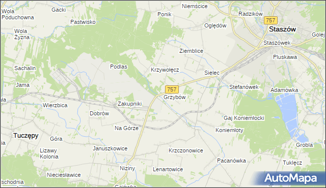 mapa Grzybów gmina Staszów, Grzybów gmina Staszów na mapie Targeo