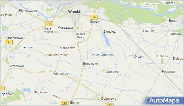 mapa Huby-Oporowo, Huby-Oporowo na mapie Targeo