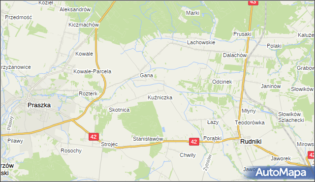 mapa Kuźnica gmina Rudniki, Kuźnica gmina Rudniki na mapie Targeo