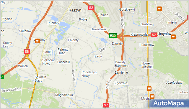 mapa Łady gmina Raszyn, Łady gmina Raszyn na mapie Targeo