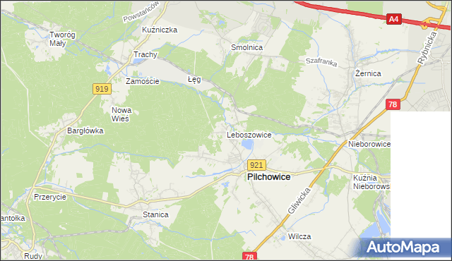 mapa Leboszowice, Leboszowice na mapie Targeo