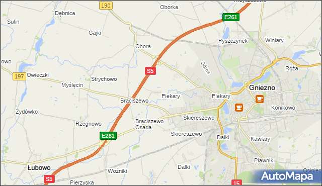 mapa Piekary gmina Gniezno, Piekary gmina Gniezno na mapie Targeo