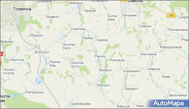 mapa Piersno gmina Trzebnica, Piersno gmina Trzebnica na mapie Targeo