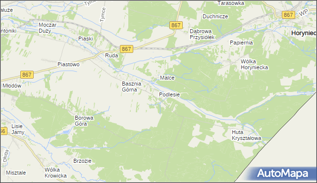 mapa Podlesie gmina Lubaczów, Podlesie gmina Lubaczów na mapie Targeo