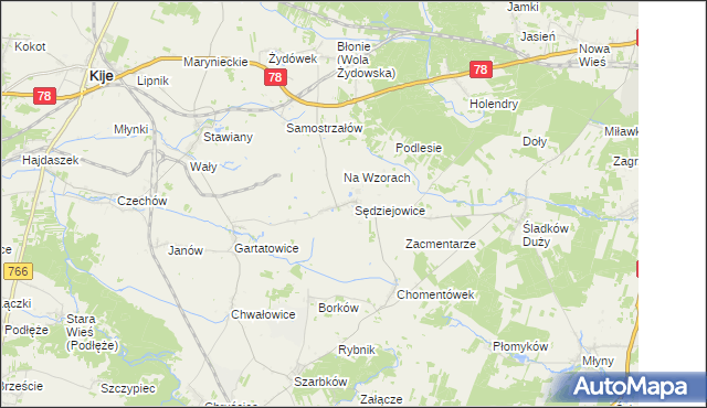 mapa Sędziejowice gmina Chmielnik, Sędziejowice gmina Chmielnik na mapie Targeo