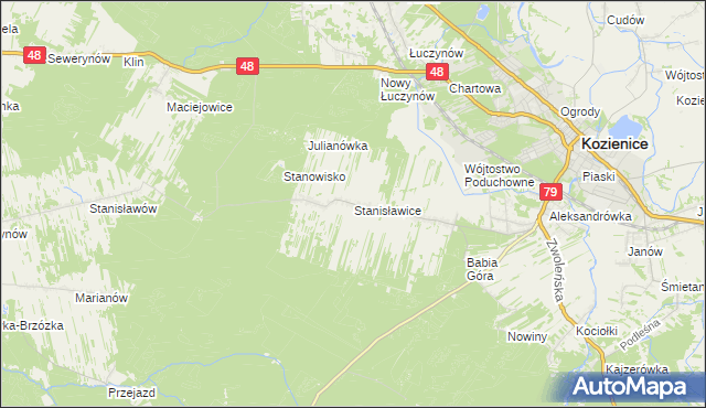 mapa Stanisławice gmina Kozienice, Stanisławice gmina Kozienice na mapie Targeo
