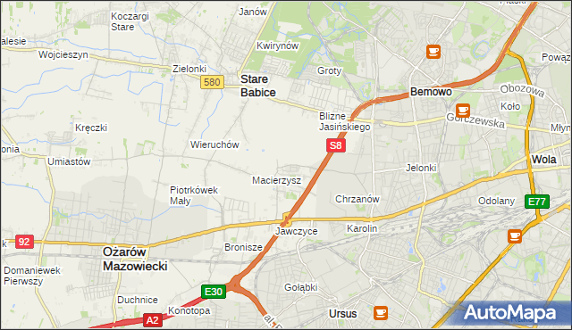 mapa Szeligi gmina Ożarów Mazowiecki, Szeligi gmina Ożarów Mazowiecki na mapie Targeo