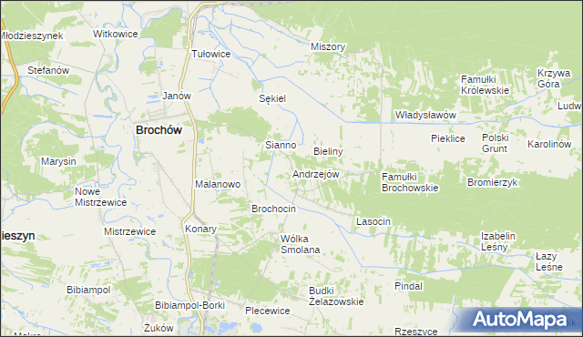 mapa Andrzejów gmina Brochów, Andrzejów gmina Brochów na mapie Targeo