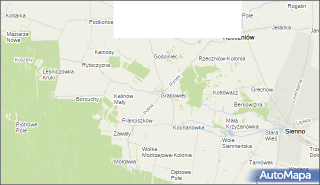 mapa Grabowiec gmina Rzeczniów, Grabowiec gmina Rzeczniów na mapie Targeo