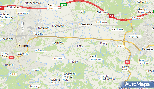 mapa Łazy gmina Rzezawa, Łazy gmina Rzezawa na mapie Targeo