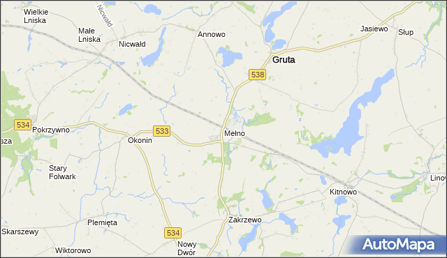 mapa Mełno gmina Gruta, Mełno gmina Gruta na mapie Targeo