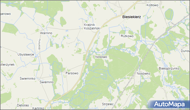 mapa Nosowo gmina Biesiekierz, Nosowo gmina Biesiekierz na mapie Targeo