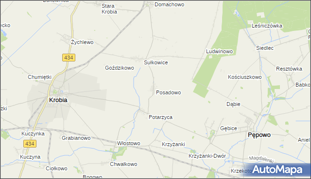 mapa Posadowo gmina Krobia, Posadowo gmina Krobia na mapie Targeo