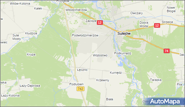 mapa Wójtostwo gmina Sulejów, Wójtostwo gmina Sulejów na mapie Targeo