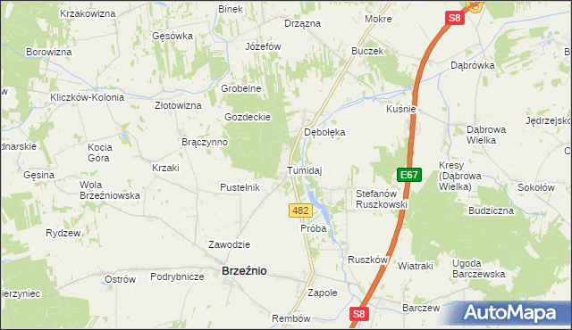 mapa Tumidaj gmina Brzeźnio, Tumidaj gmina Brzeźnio na mapie Targeo