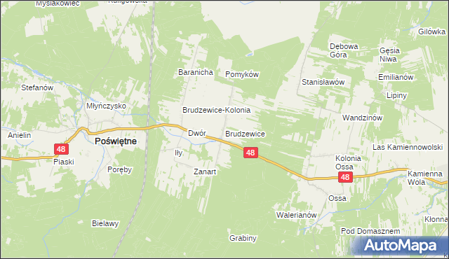 mapa Brudzewice gmina Poświętne, Brudzewice gmina Poświętne na mapie Targeo