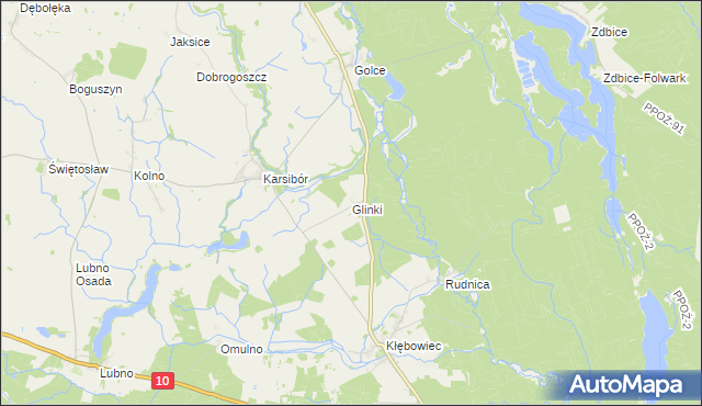 mapa Glinki gmina Wałcz, Glinki gmina Wałcz na mapie Targeo